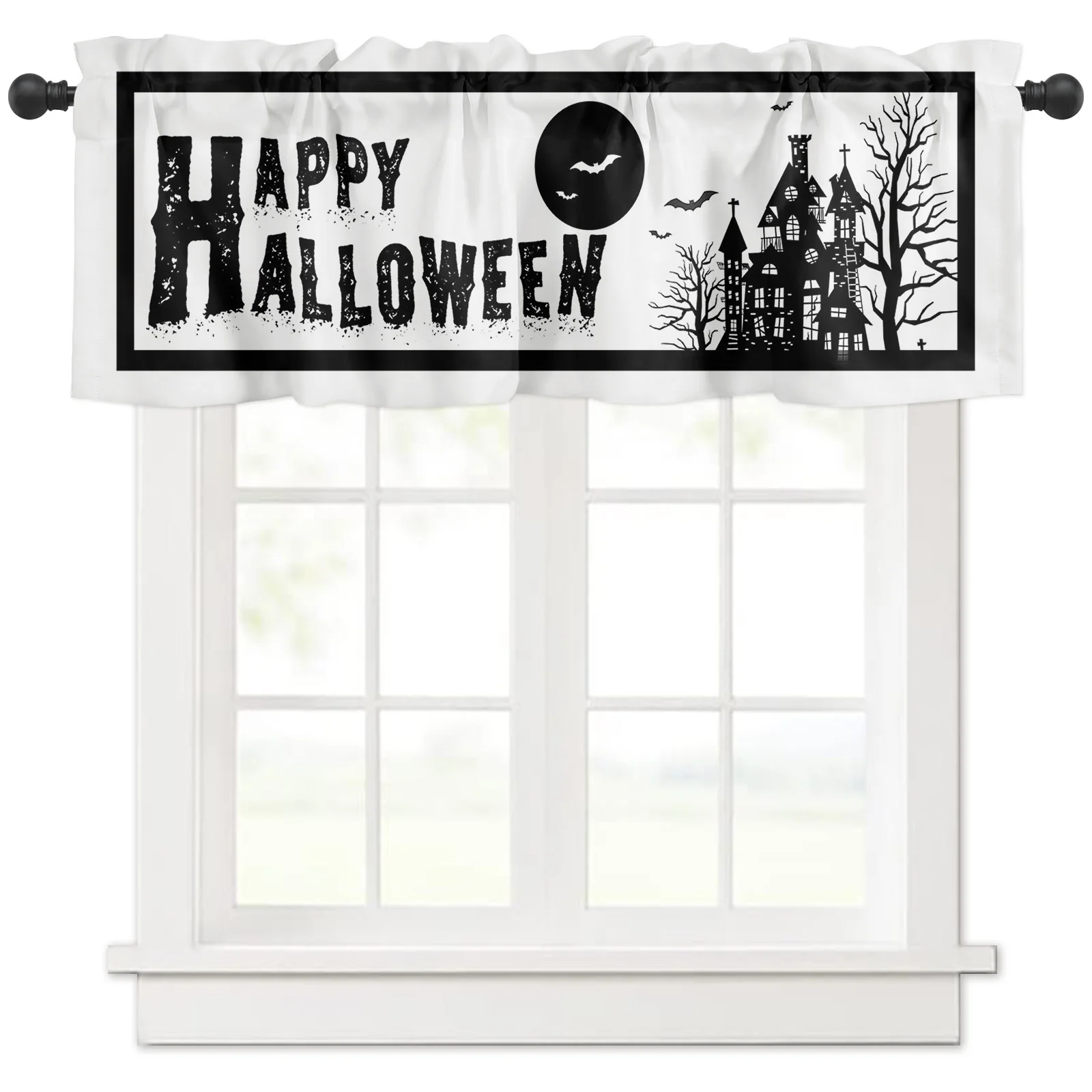 

ZEDLIYU Valances for Windows Kitchen Living Room Small Window Valance Happy Halloween 1 Panel, 42 x 12 Inch