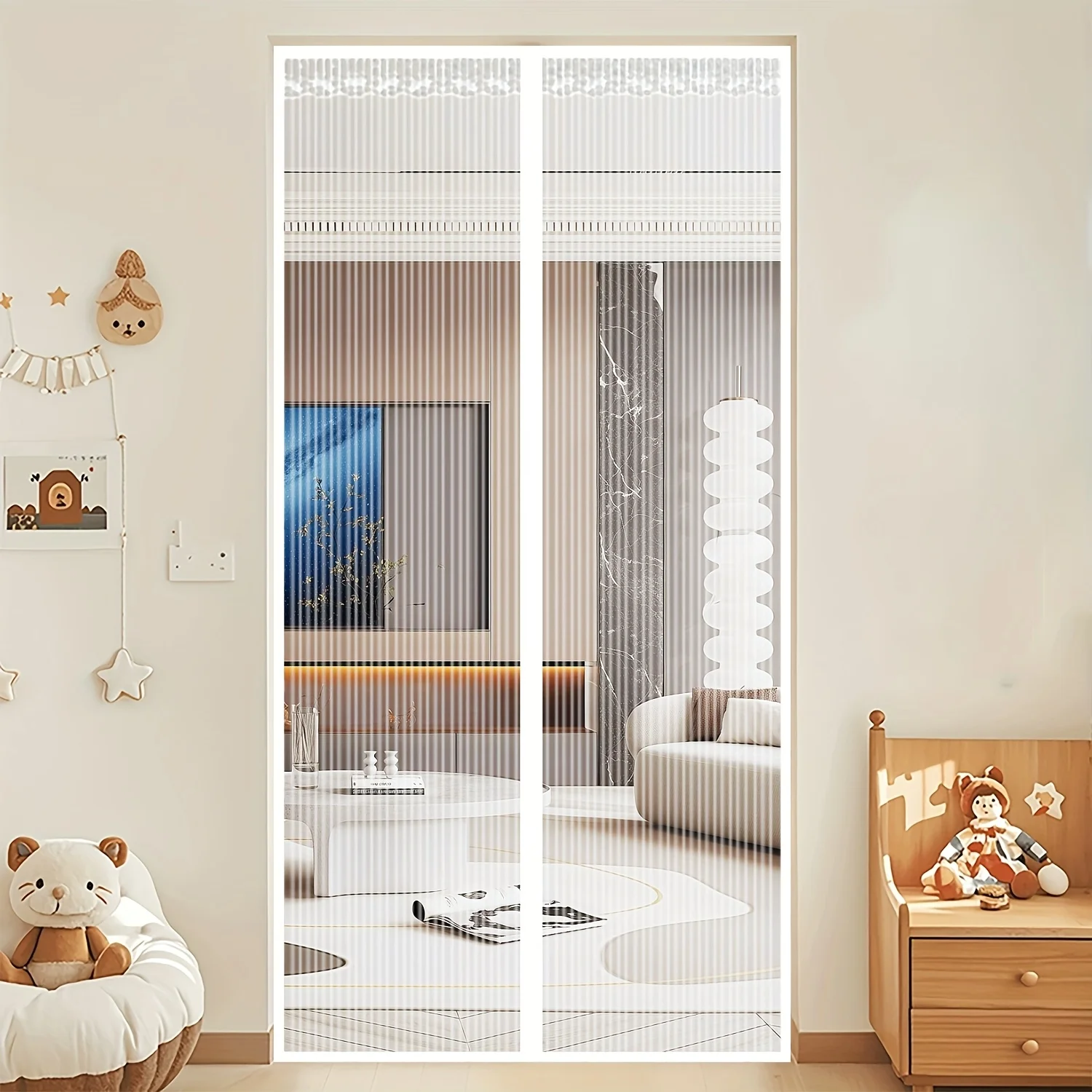Magnetic Polyester Mesh Door Curtain, Easy Install Breathable Screen for Bedroom Kitchen