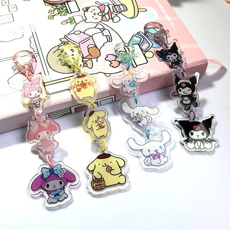 Sanrio Kuromi My Melody Pom Pom Purin String Keychain Acrylic Bag Keyring Pendant Emoticon Girlfriend Children Birthday Gifts