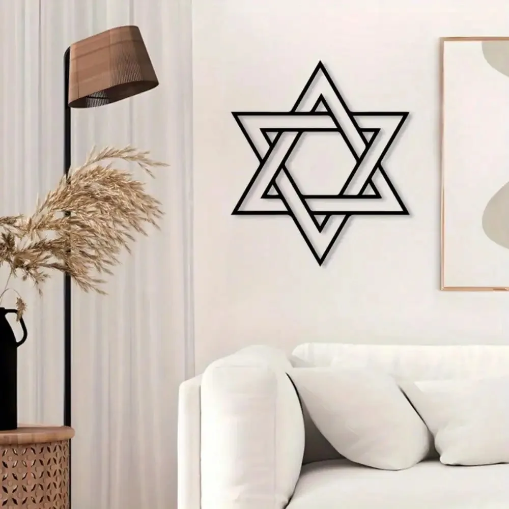 Metal Hexagram Wall Art, Black Iron Geometric Home Decor, Modern Triangle Metal Sign