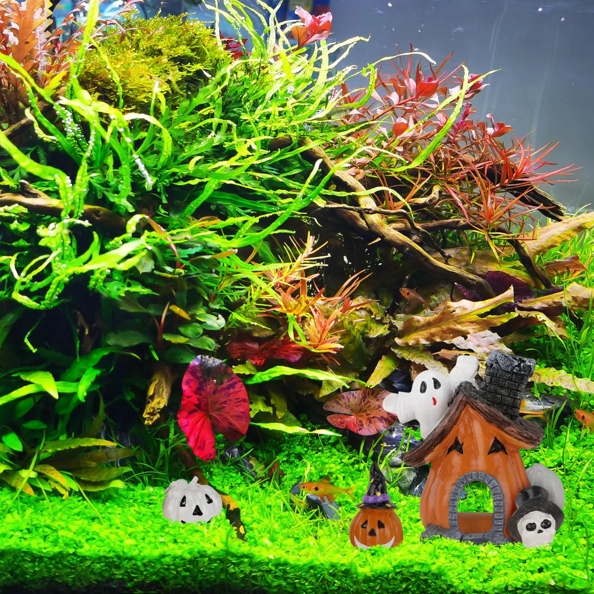 

5Pcs Fish Hideout Halloween Theme Fish Tank Decoration Pumpkin Aquarium Ornament Artificial Resin Hiding Cave Aquarium Ornament
