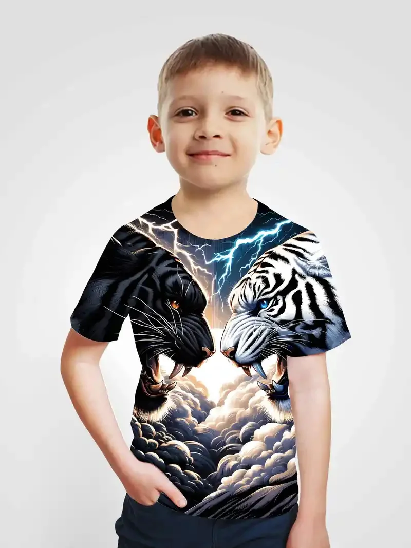 

2025 Baby T-Shirts Boys Clothing Tiger 3d Print Cool Daily Fashion Top Casual Boy Clothes Casual Short Sleeve Tees