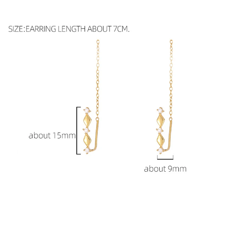 Real 925 Sterling Silver Trendy Geometric Ear Line Stud Earrings for Charming Women Exquisite Fine Jewelry Party Accessories