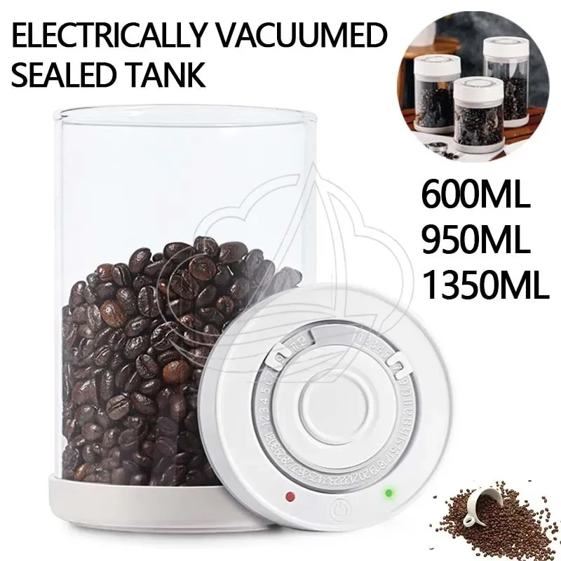 

600/950/1350ml Smart Vacuum Glass Coffee Container Moisture-Proof with Date Display