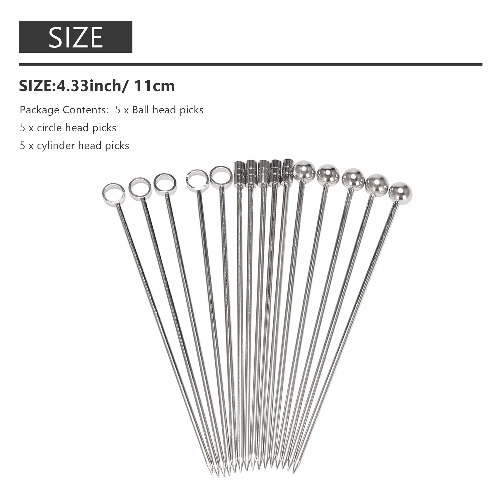 Stainless Steel Cocktail Picks Martini Picks Set (Pack of 15)