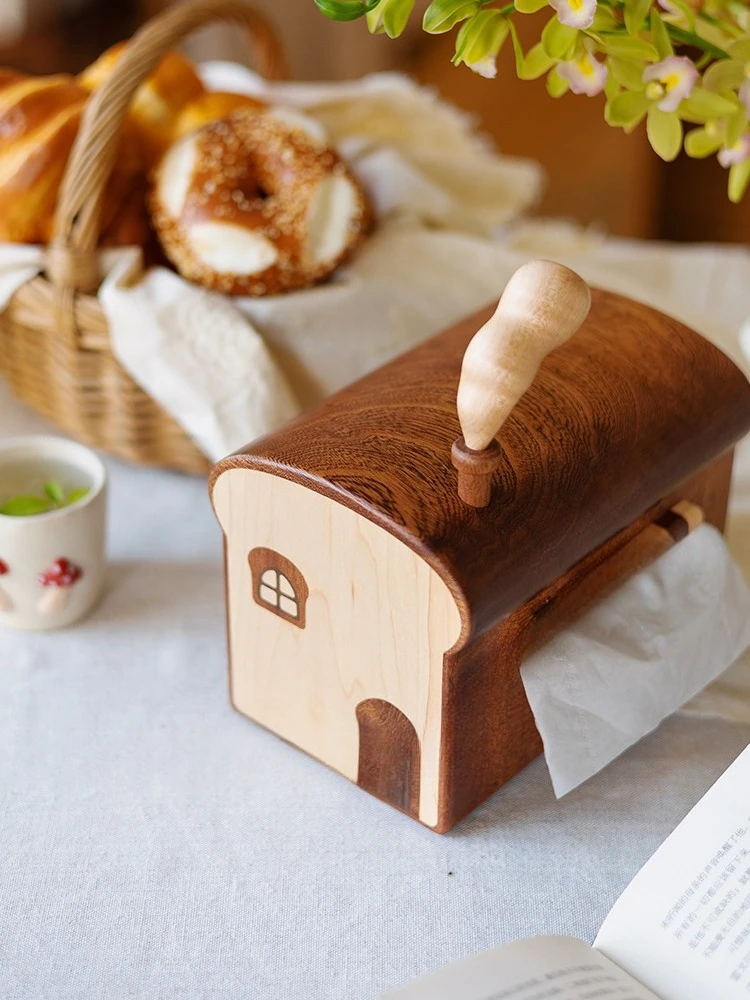 Bread house tissue box solid wood creative cute toast box home decoration wedding housewarming gift