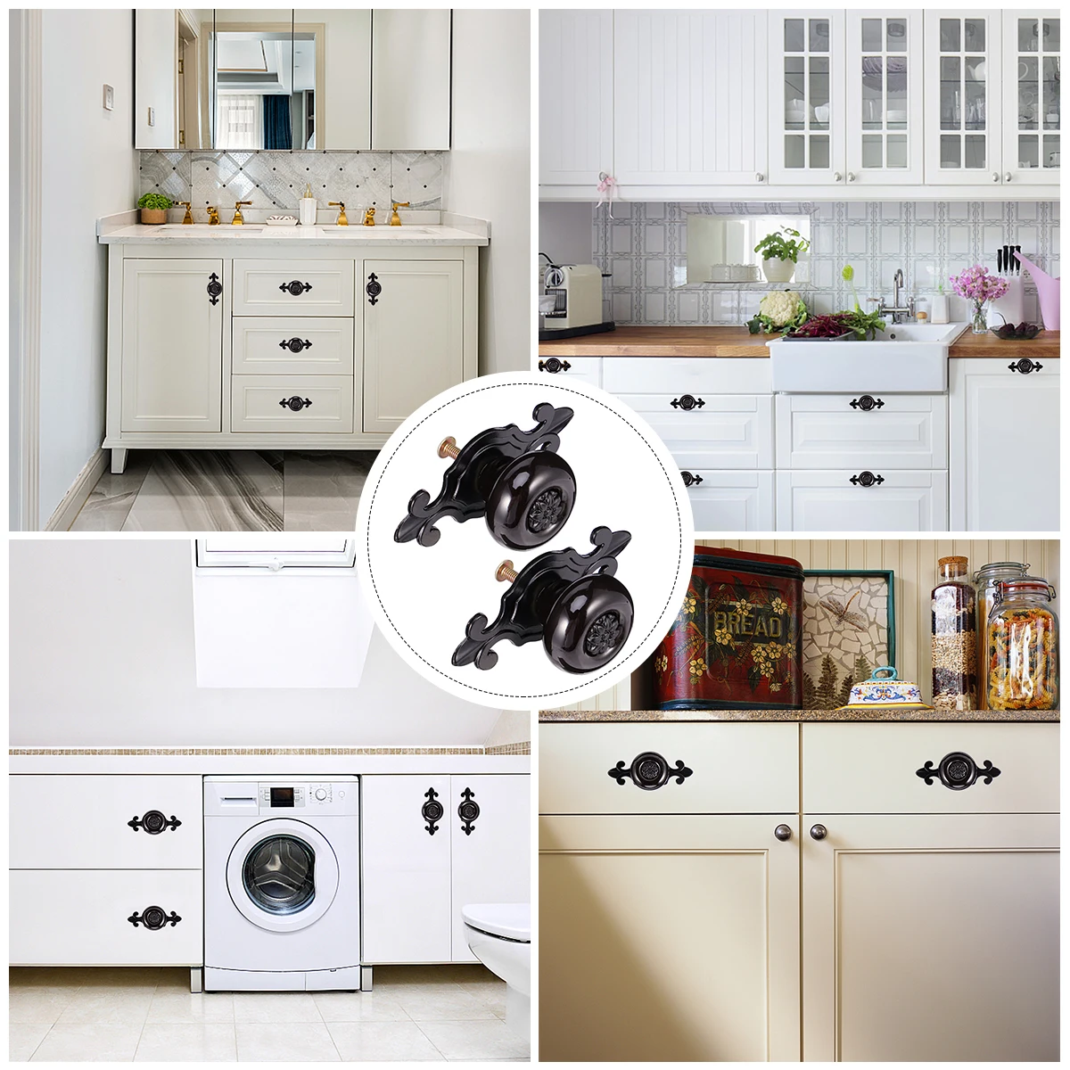 

2Pcs Zinc Alloy Ceramic Cabinet Pull Bar Black Stylish Drawer Knob Durable Furniture Handle for Wardrobe Cabinet Pull Bar