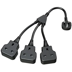 UK male plug to female socket power extension cable, 1 to 3 UK socket expander, 13A 250V black and white for home PC outdoor