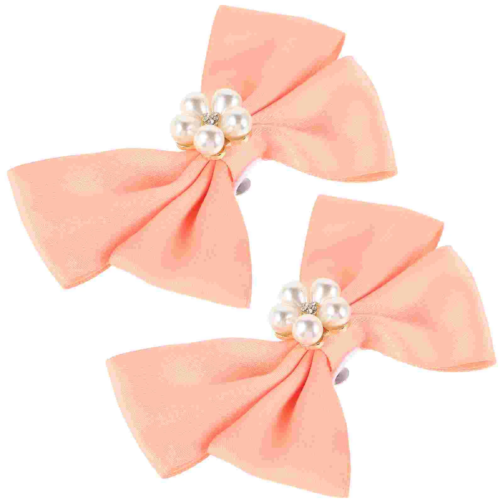 

2 Pcs Bow Shoe Buckle Pearl Clips Bowknot Removable Decorations Zinc Alloy Shoes Flower Bride