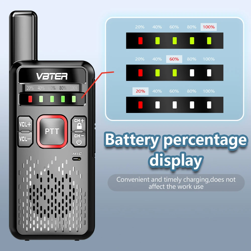 2/4PCS VBTER WBT-V1 High-Power Mini Radio Walkie Handheld Analog Type-C 5-Kilometer Communication for Remote Sites Hotels