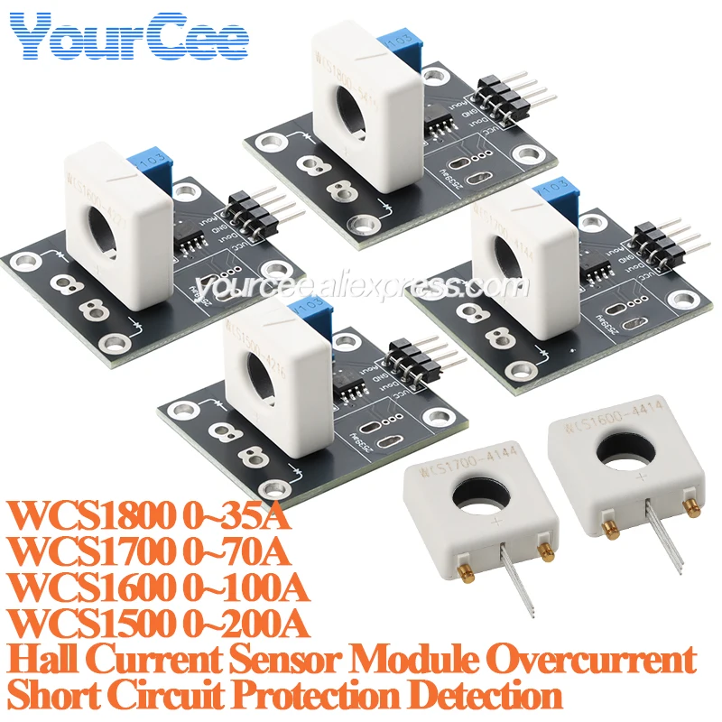 2pc/1pc Hall Current Detection Sensor Module WCS1500 WCS1600 WCS1700 WCS1800 Short Circuit Overcurrent Detector Protection Board