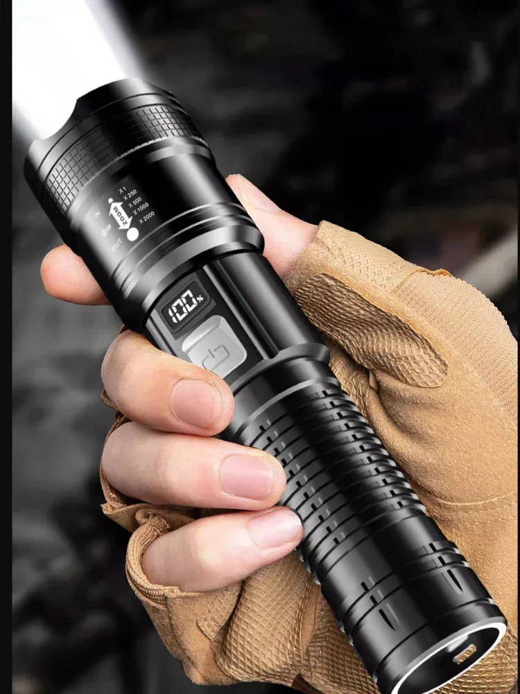 Superhelle Taschenlampe mit integriertem Akku, wiederaufladbare USB-C-LED-Taschenlampen 500000 LM Hochleistungs-Taschenlampe für Campinglaterne – Detail 5