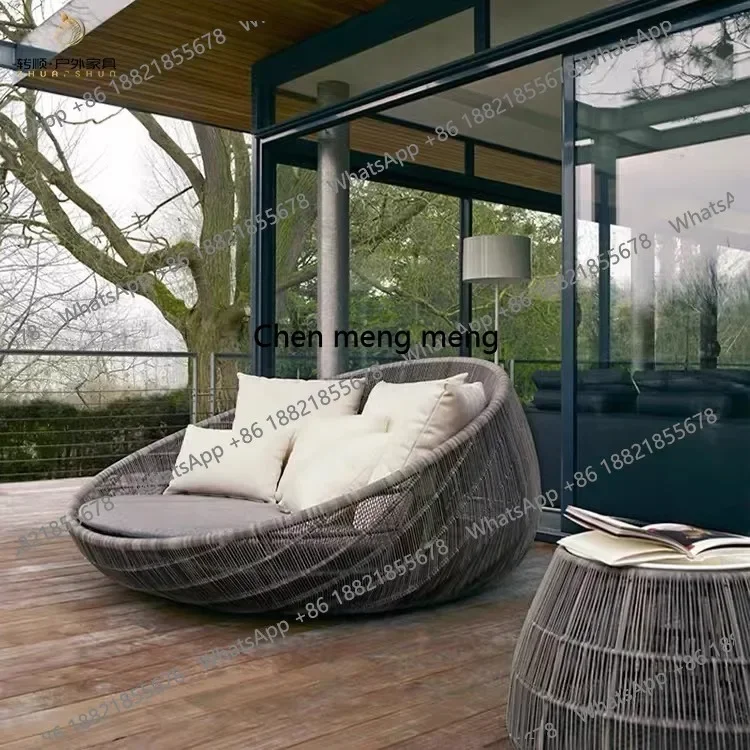 

D182Outdoor rattan sofa bed terrace balcony imitation rattan round bed courtyard garden swimming pool lazy homestay round ratta
