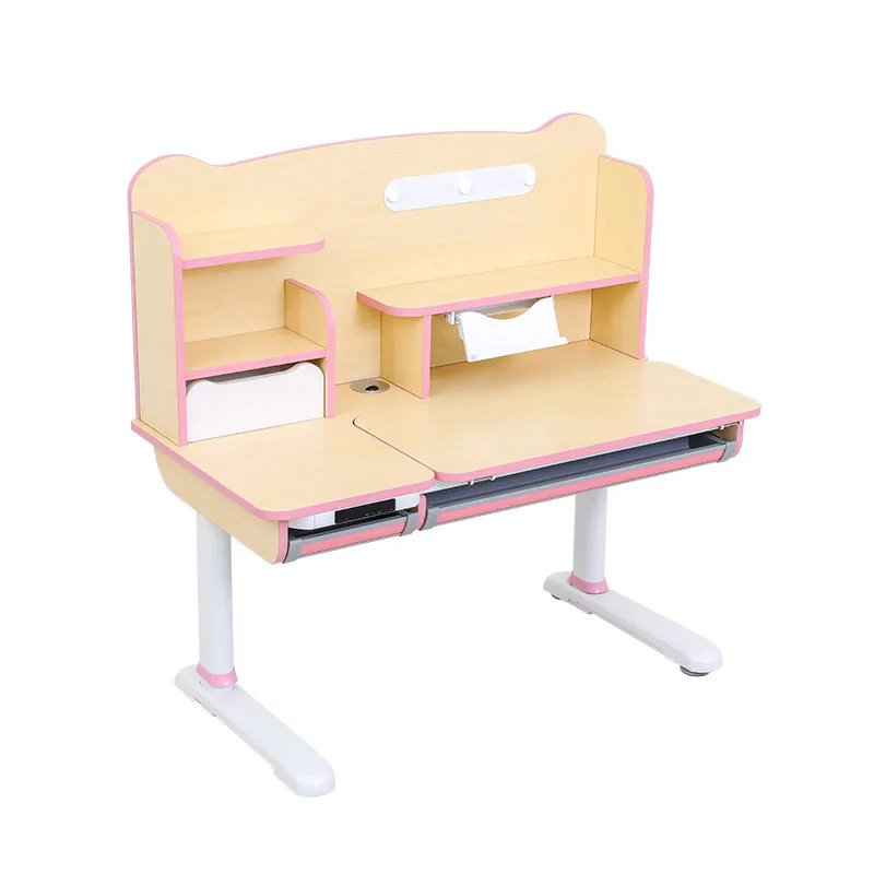 Double electric lifting children's study table and chair set Solid wood table Primary school students writing desk