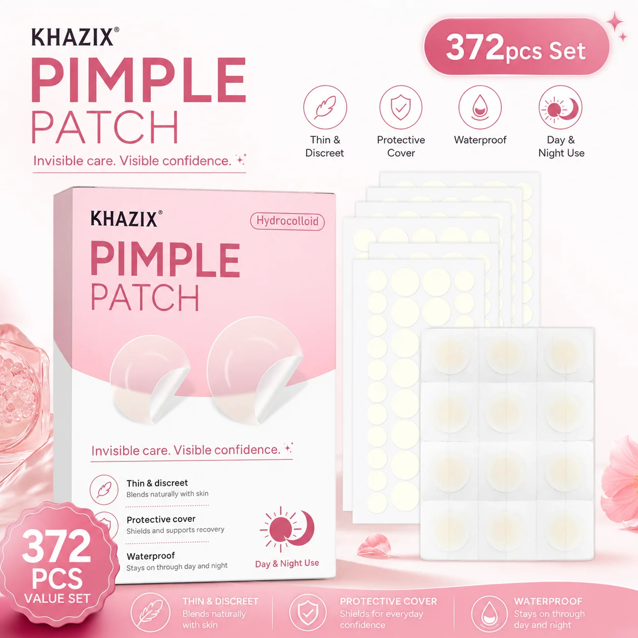 Acne patches, hydrogel acne concealer patches, daily facial care patches, blemish concealment