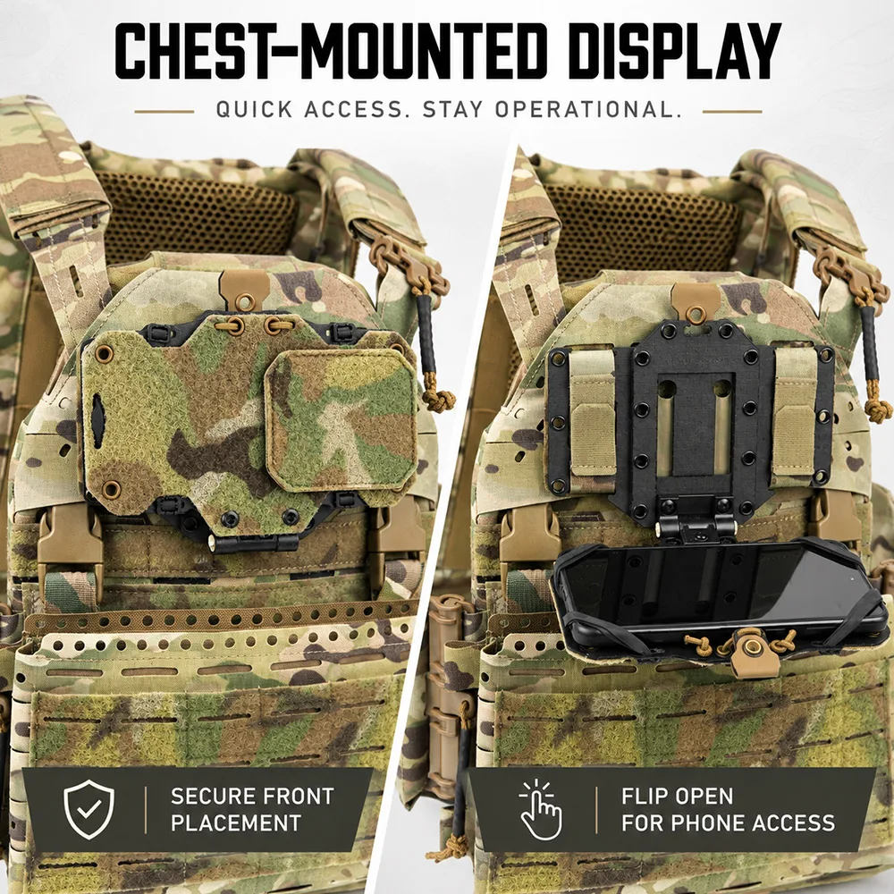 Tactical Quick Access Phone Navigation Panel Adjustable Sliding Universal Smartphone Holder for Airsoft Hunting Shooting Wargame