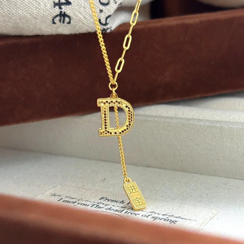 

Роскошная женская цепочка из чистого золота 24 карата 9999 пробы с надписью D, рыбья чешуя, с кисточкой на удачу, легкая роскошная цепочка на ключицы