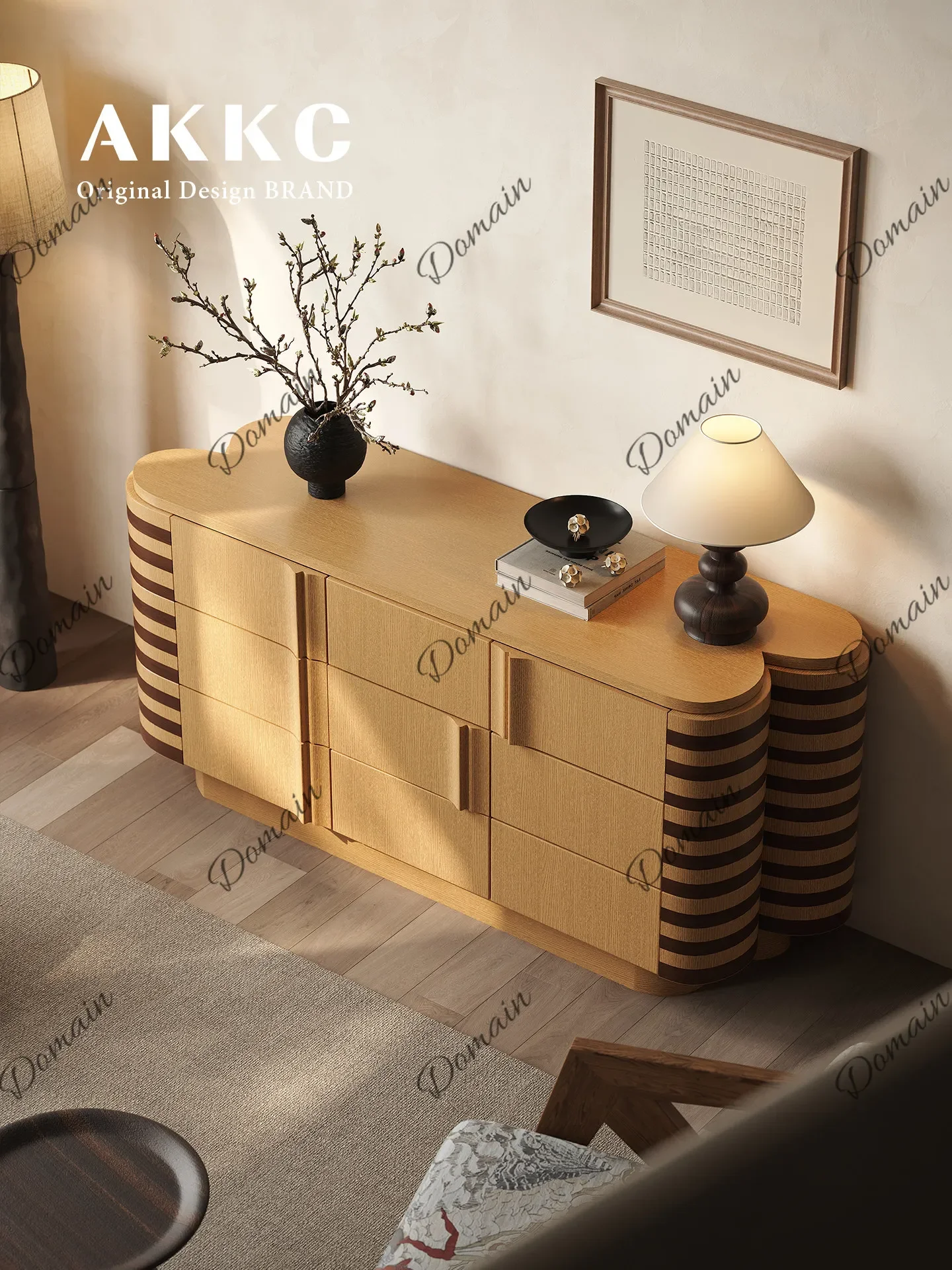 LA Medieval style dining side cabinet living room new integrated locker solid wood bucket cabinet against the wall Y