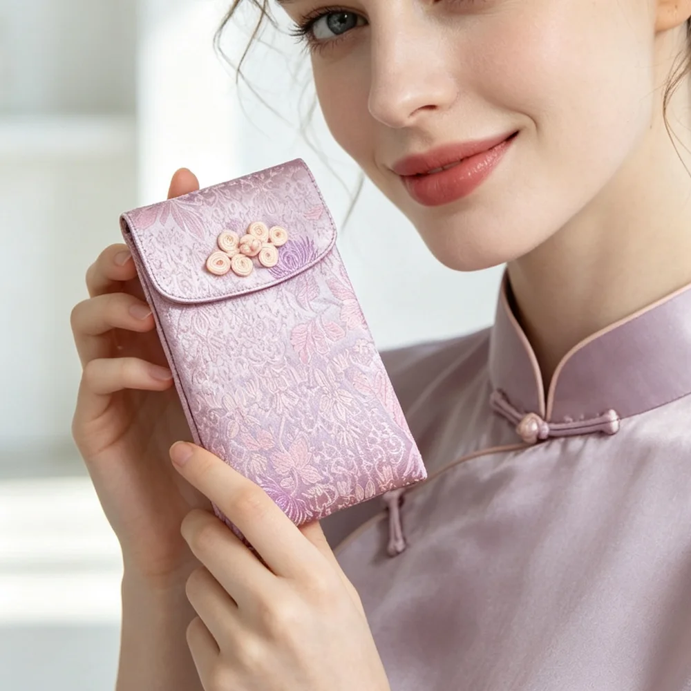 Lavender Rectangular Flap Wallet with Chinese Knot Button – A Graceful Accessory for Coins & Small Treasures