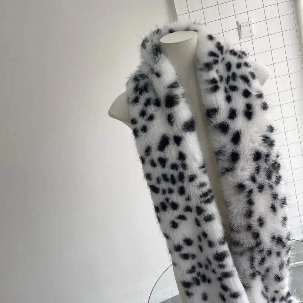Fashion Thickened Scarf Lengthened Soft Long Fur Scarf Faux Fur Shawl Warm Lining Leopard Print Scarf Outdoor Riding