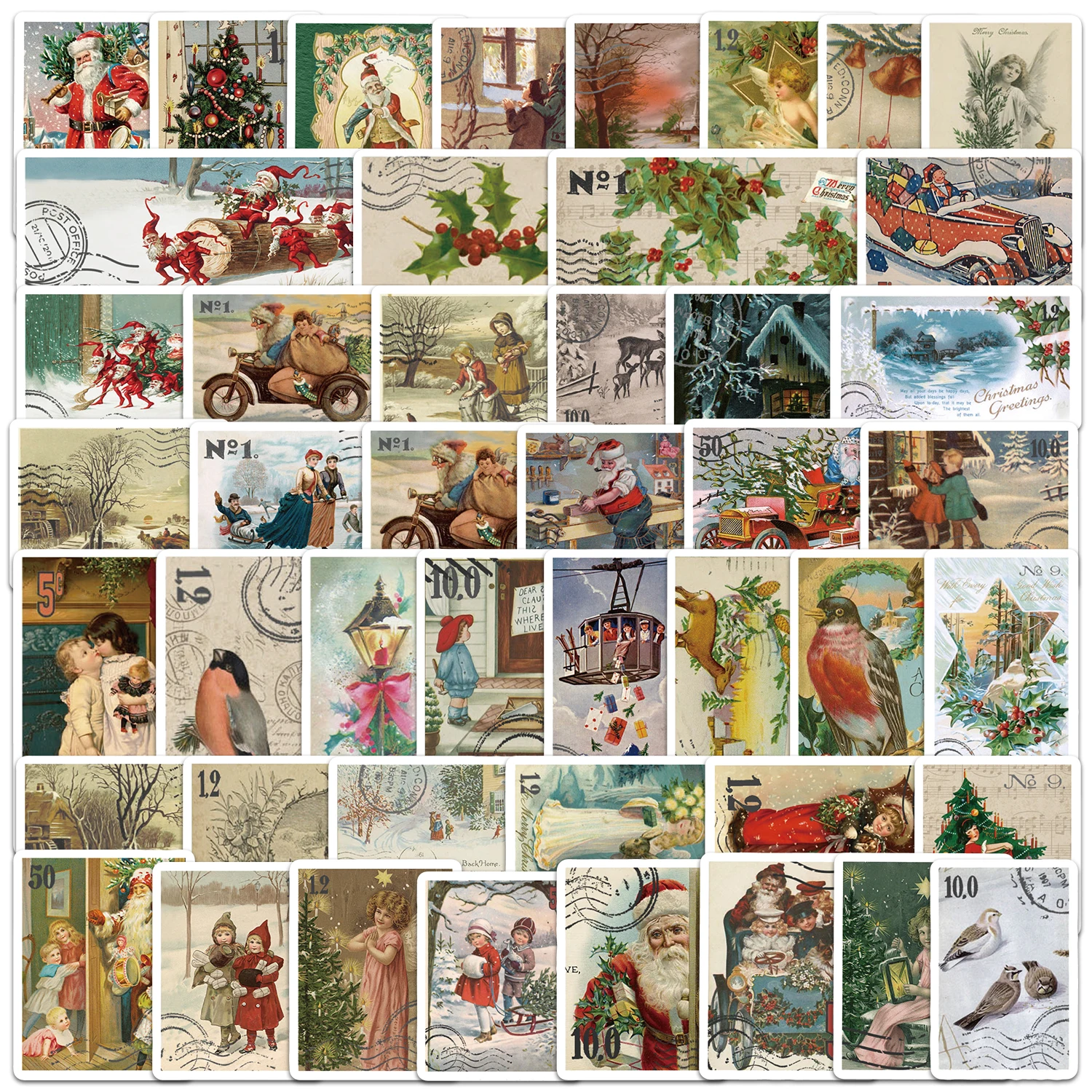 10/30/50PCS Christmas Postcard Stickers Retro Santa Winter Snow Scene DIY Decor For Phone Laptop Journal Graffiti Sticker Pack