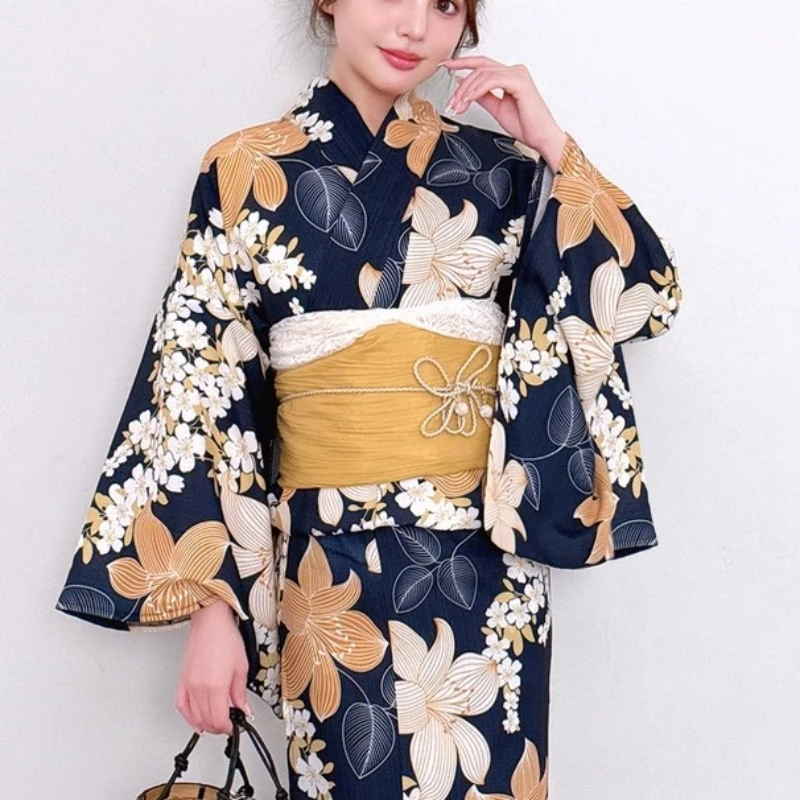

New Women's Japan Style Traditional Kimono Floral Prints Formal Yukata with Obi Photography Dress Cosplay Costume
