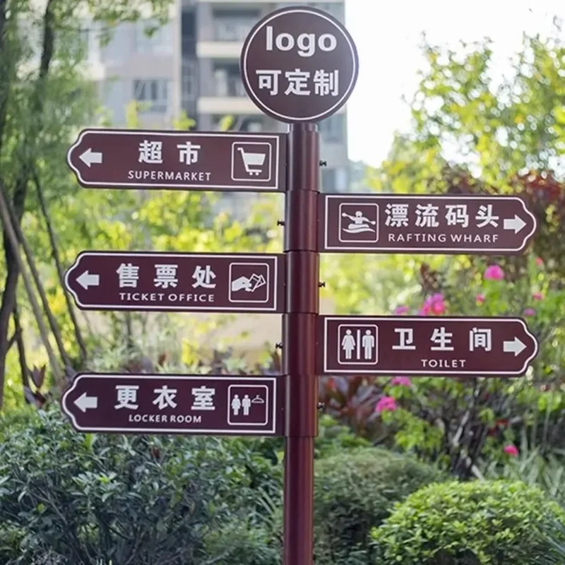 Outdoor Road Signs Scenic Diversion Guide Vertical Community Directional Signage Billboard Style Wayfinding Posts for Parks