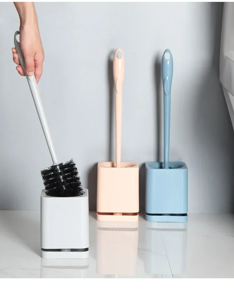 Hanging Household Plastic Long Handle Toilet Brush No Punch Wall Mounted Cleaning Brush with Base Drain Hole Design Toilet Tool