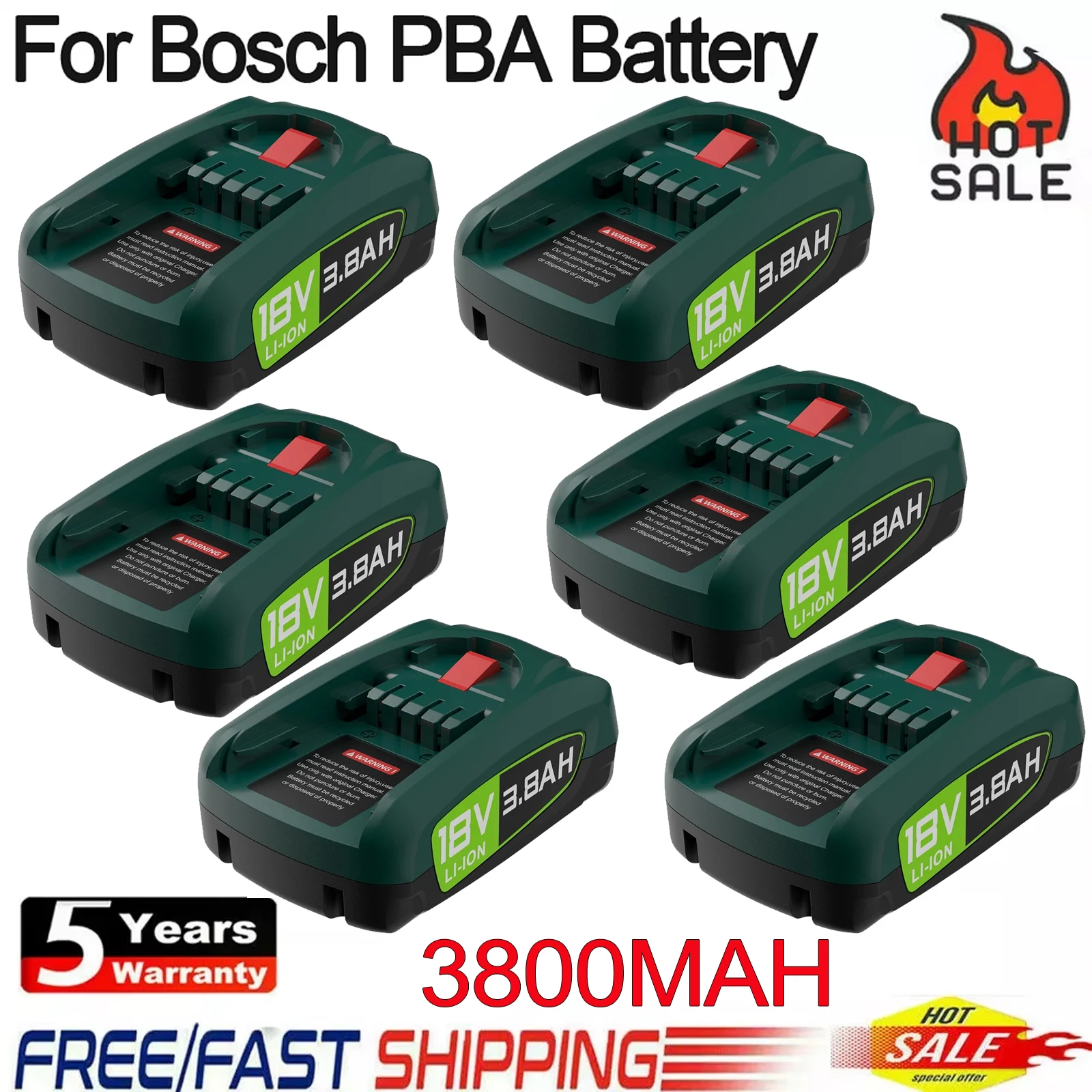 Bonacell 18V 3800mAh Li-Ionen-Akku für Bosch PBA 18V Elektrowerkzeug-Ersatzakku für Bosch Home & Garden PBA PSB PSR Akku-Bohrschrauber