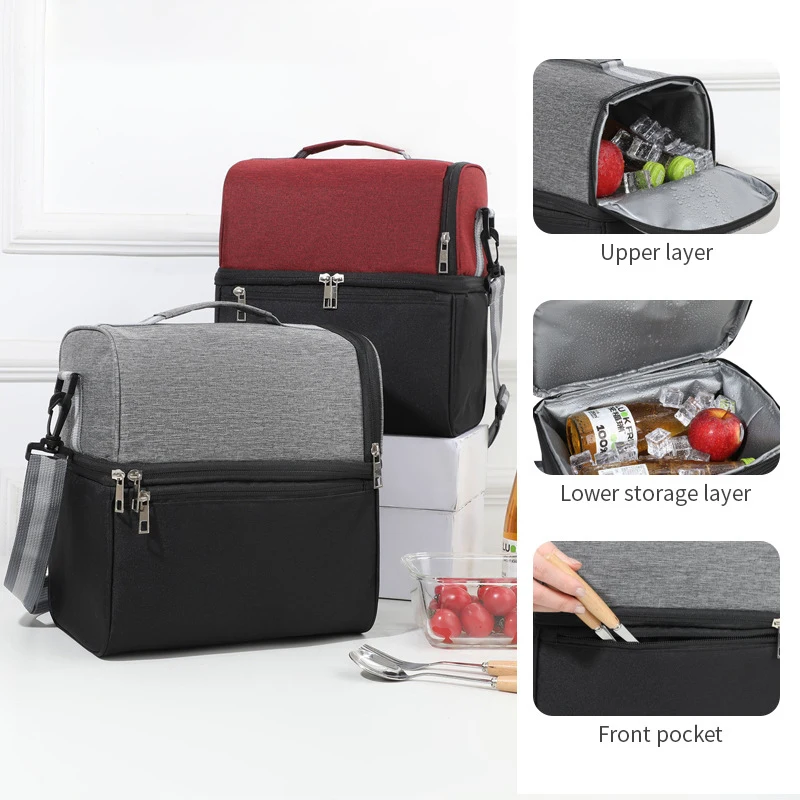 Large Capacity Insulated Lunch Bag Cooler With Containers For Men Portable Leakproof Thermal Shoulder Lunch Box Tote with Zipper