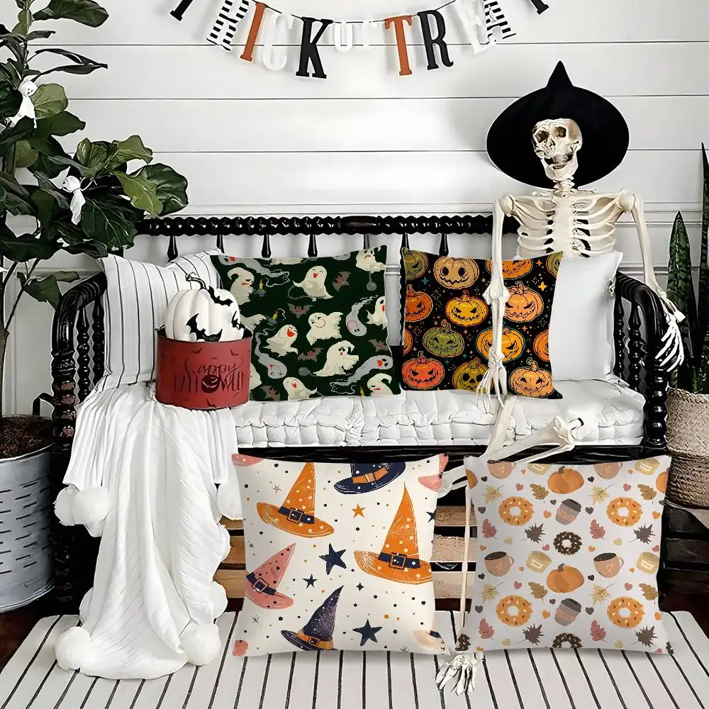 

Halloween witch hat Pillow Case Short plush Double-sided Print Square Throw Pillow Covers Sofa Home Cushion Decor