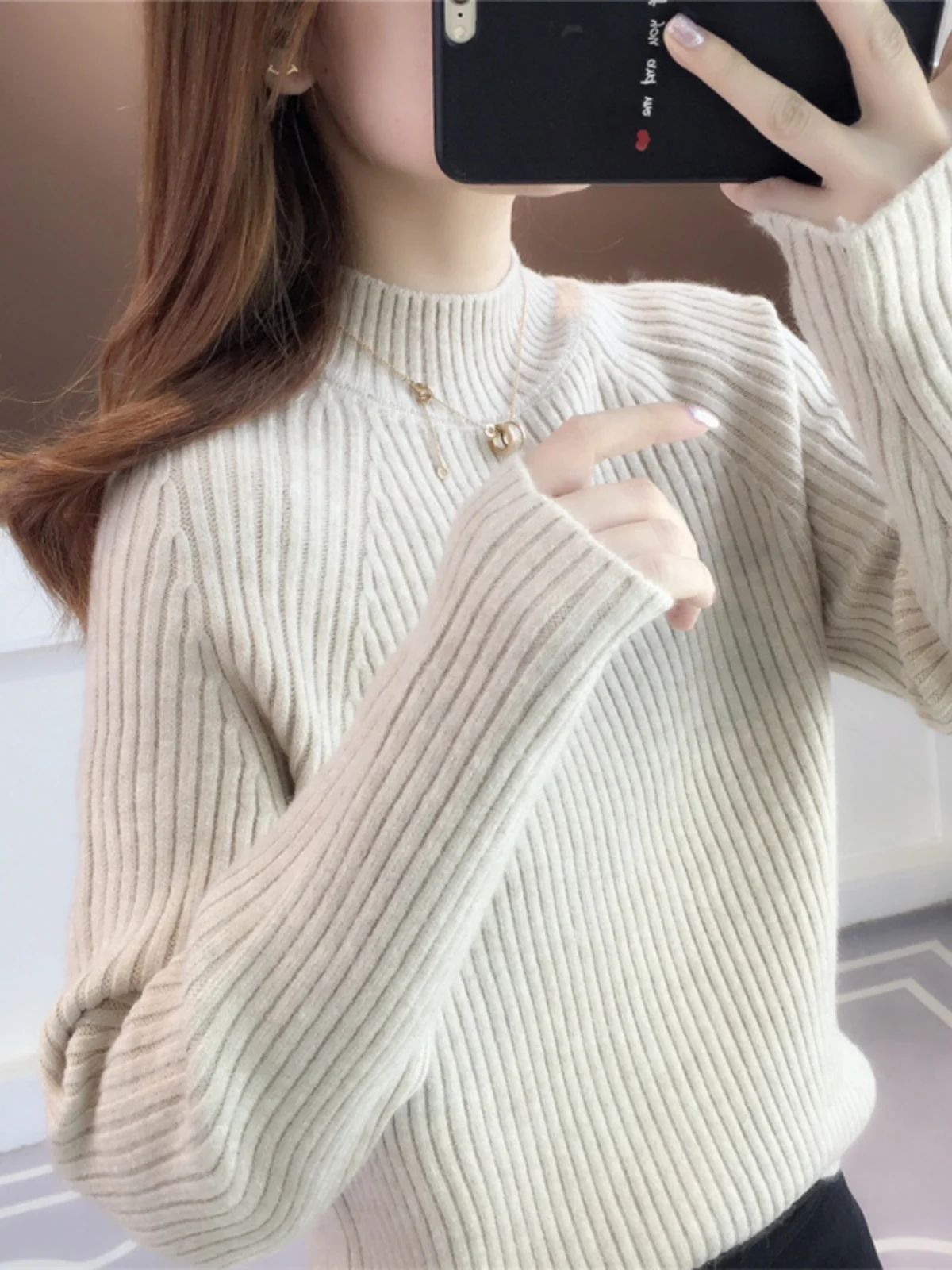 

Женский свитер Thiened f с высоким воротником, модный ботинговый свитер стандартной длины, трикотаж из смеси шерсти для поездок на работу