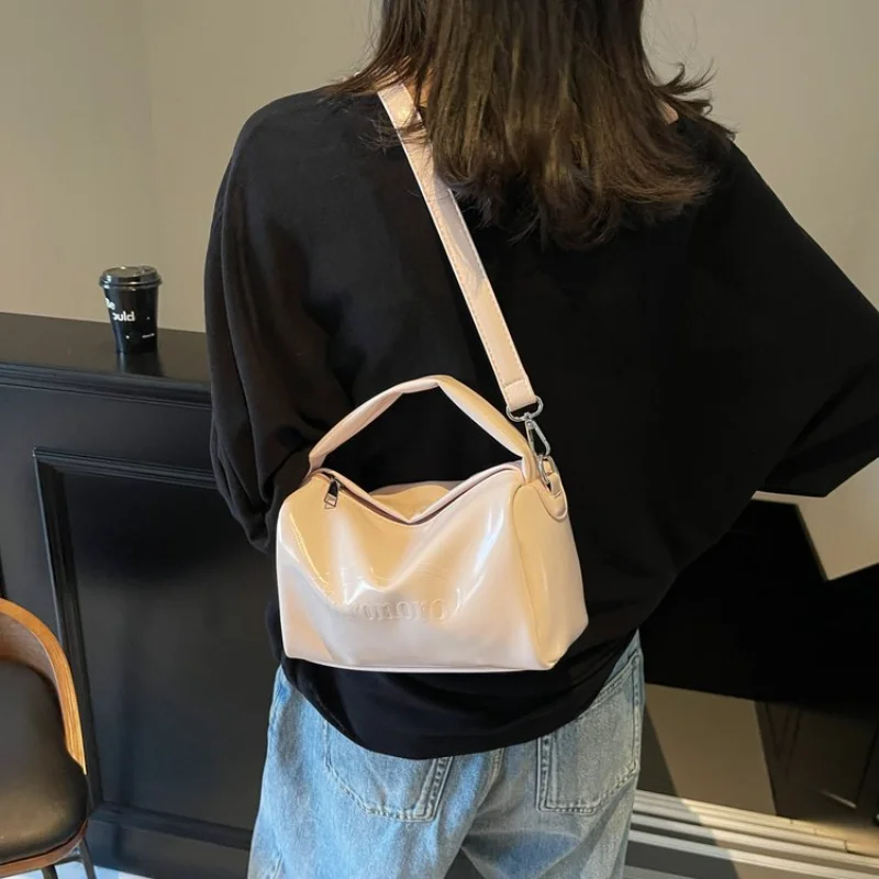 

Patent Leather Shoulder Bag with Detail & Color Design for Women's Everyday School Office Casual Weekend Errands & Daily Use
