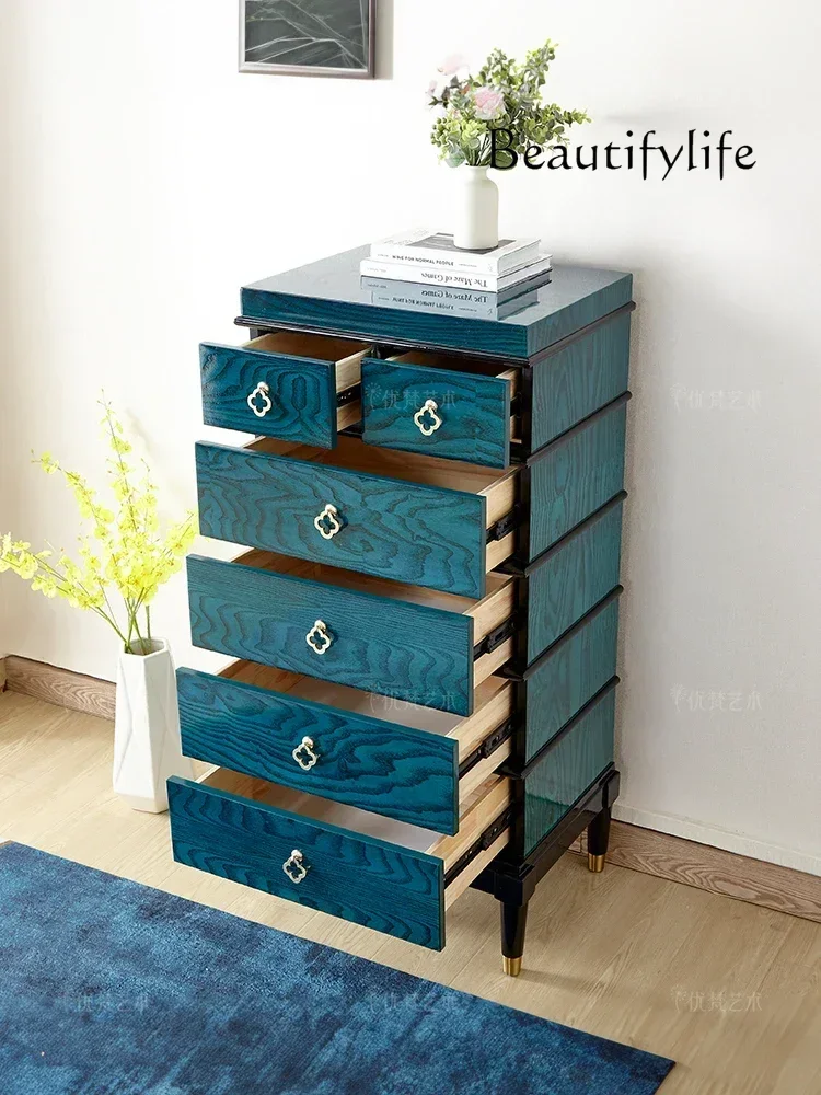 خزانة خشبية صلبة فاخرة خفيفة مكونة من ستة أدراج وخزانة مدخل لتخزين غرفة النوم المنزلية