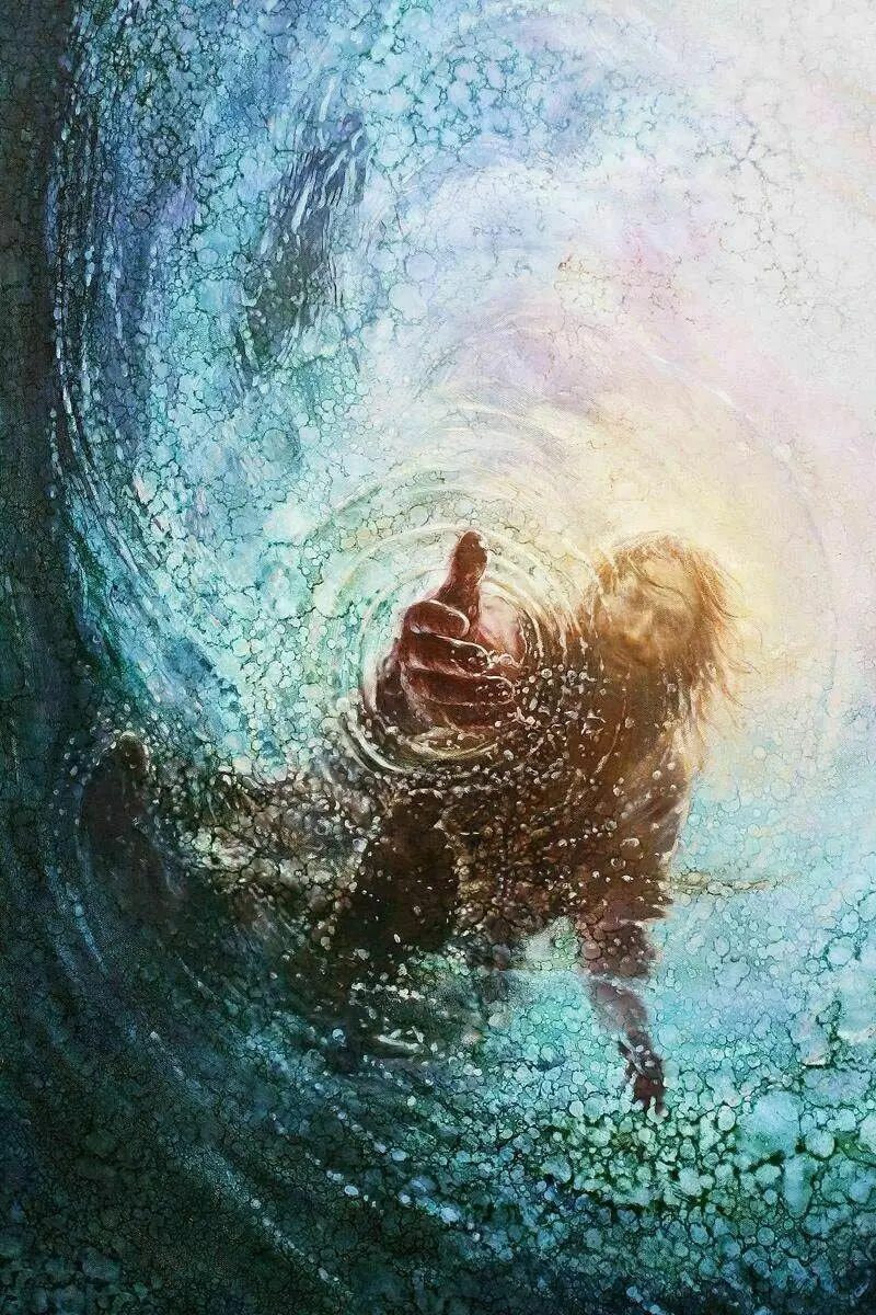 The Hand of God Painting of Jesus, Reaching Into Water Print Art