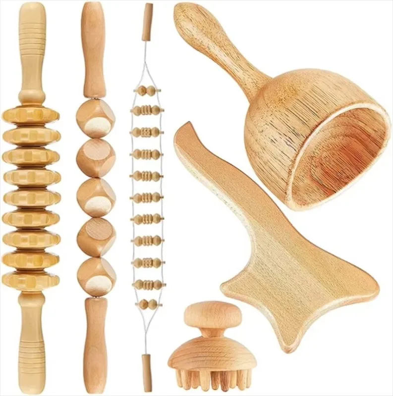 

Набор инструментов для массажа Wood Gua Sha — для лимфодренажа и скульптурирования тела, антицеллюлитной ручной терапии лица и тела