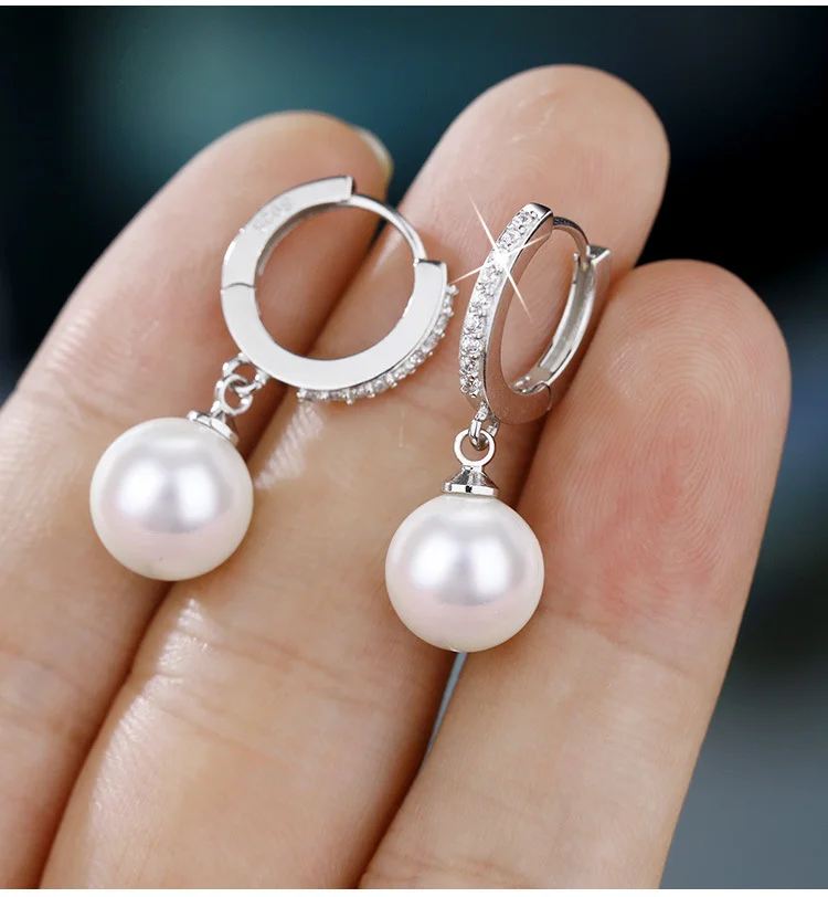

New 925 Sterling Silver Freshwater Pearl Drop Earrings for Wemon noble Crystal Accessories Jewelry Wedding Gifts