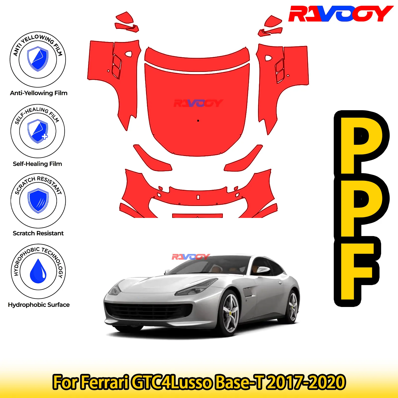 

Для Ferrari GTC4Lusso Base-T 2017-2020 глянцевая матовая черная предварительно вырезанная передняя защитная пленка PPF Kit