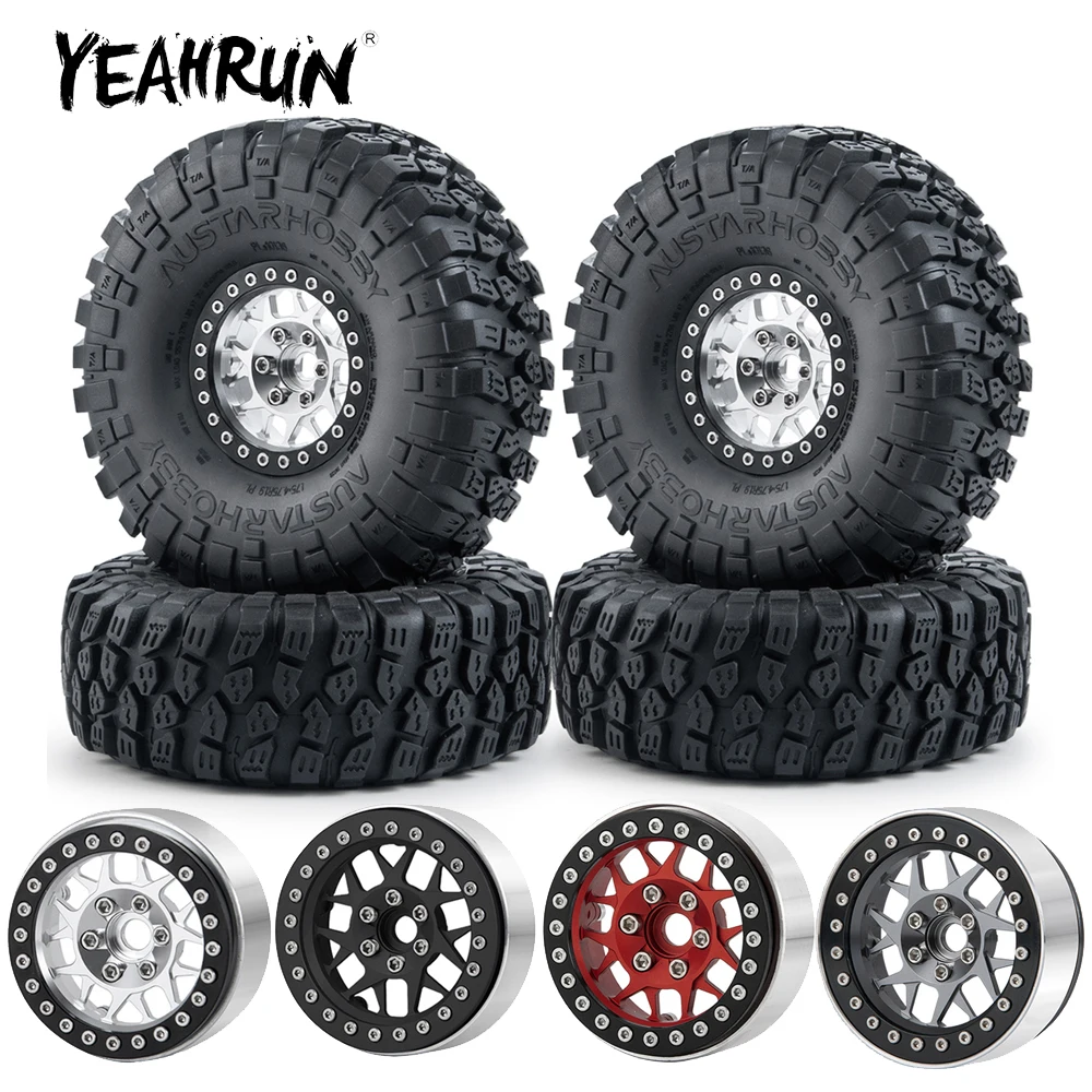 YEAHRUN 1.9 inch Aluminum Alloy Wheel Rims w/ 120mm Rubber Tires for Axial SCX10 D90 TRX-4 1/10 RC Rock Crawler Car Model Parts