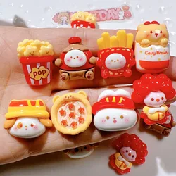 10Pcs Cartoon Pizza Rabbit  Fries Flatback Resin Cabochon Scrapbooking Phone Accessories DIY Fake Food Craft Supplies Decoration