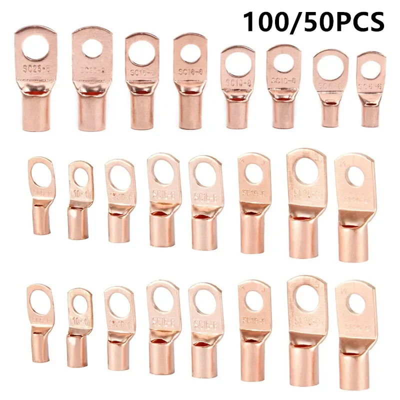 50/100pcs Copper Lug Ring Wire Connector Bare Cable Electric Crimp Terminal SC6-6 SC6-8 SC10-6 SC10-8 SC16-6 SC16-8 SC25-6