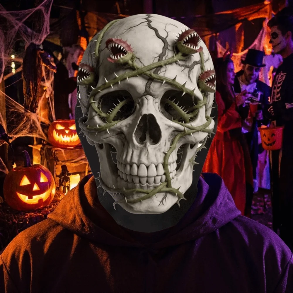 2D Flat Printed Full Face Mesh Headgear Washable Breathable Skull Zombie Mask Flexible Comfortable Halloween Cosplay Mask