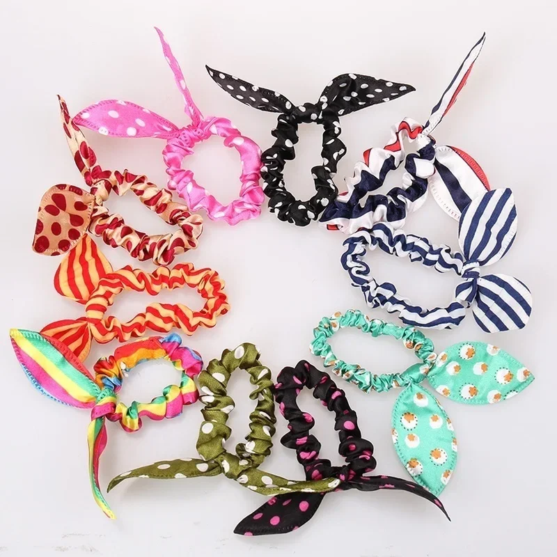 12pcs/lot Korean Rabbit Ear Headband Female Headband Rubber Band Bow Flower Hair Rope Fabric Headband Children's Hair Accessory