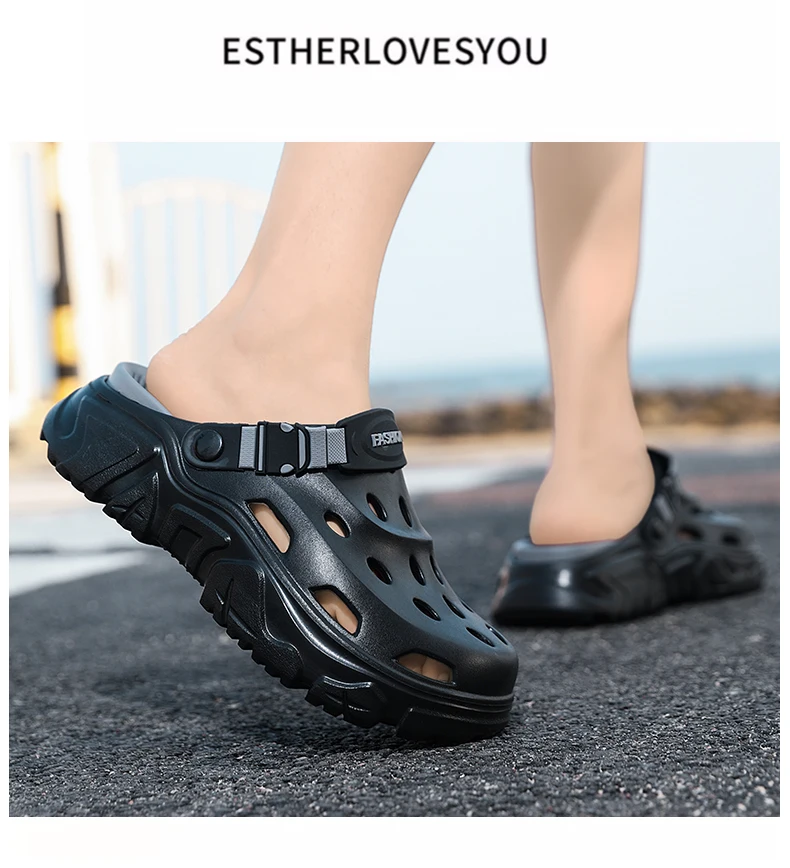 Herren- und Damen-Paar-Sommer-Outdoor-Rutschfeste, geruchshemmende, geschlossene Zehenpantoffeln, große Strand-Sandalen und Pantoffeln für – Detail 5