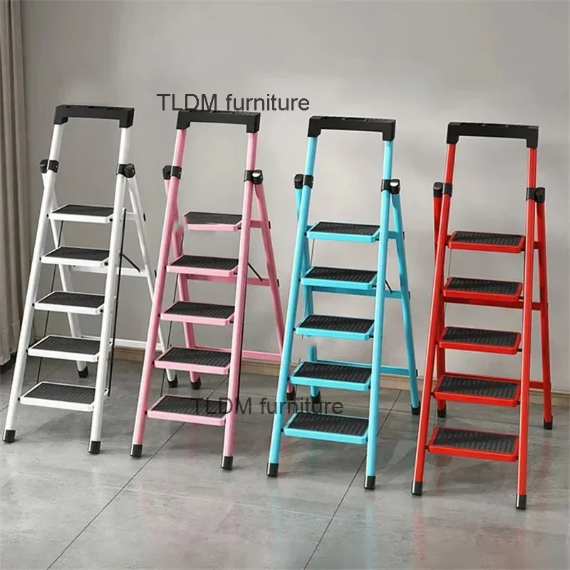 Multifunctional Kitchen Step Stool Safety Folding Ladders Carbon Steel Thickened Indoor Herringbone Stair Telescopic Ladder Z