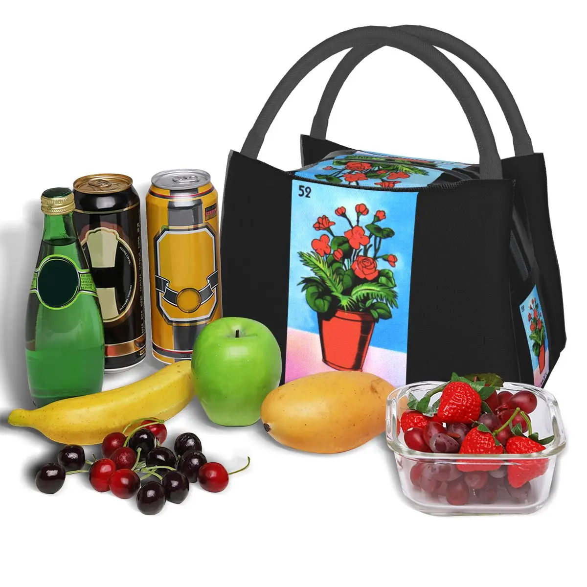 Mexican Loteria Lunch Bag Funny Game Office Lunch Box For Unisex Casual Print Thermal Tote Handbags Oxford Cooler Bag