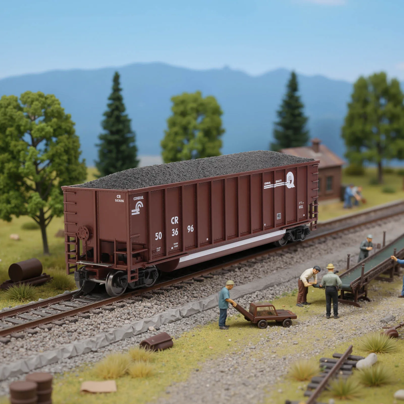 

Железнодорожный вагон Evemodel, масштаб HO, угольный вагон 1:87, вагон-хоппер для перевозки угля с грузом угля C8771