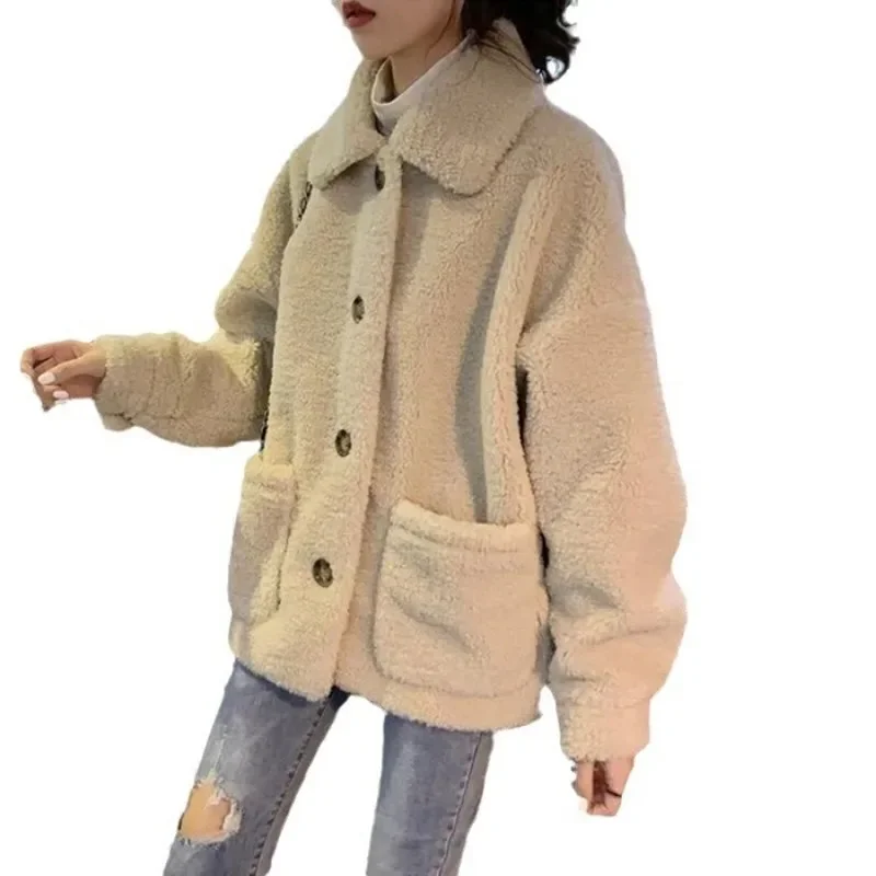 Imitation Lamb Wool Thickened Warm Coat Women's Autumn Winter New Lazy Style Loose Casual Cotton Coat for Small Men