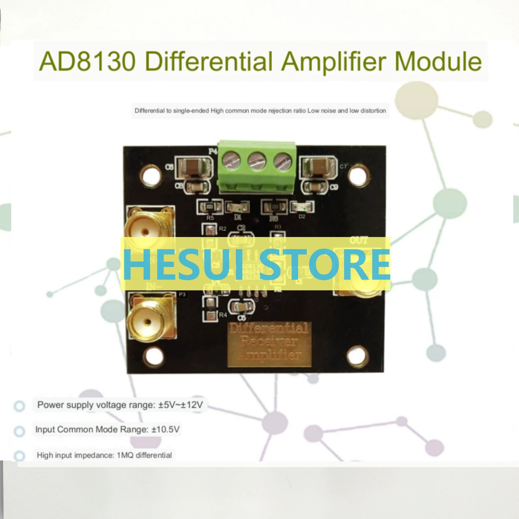 AD8130 differential receiver amplifier module differential to single-ended high common-mode rejection ratio low noise and low di