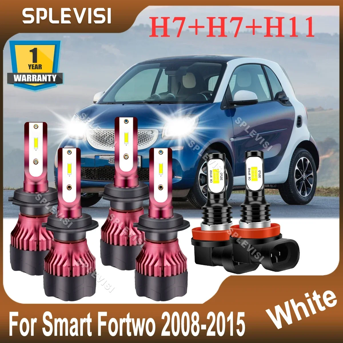 

Car LED Headlights 6000K White For Smart Fortwo 2008 2009 2010 2011 2012 2013 2014 2015 H7 High Low Beam H11 Foglight